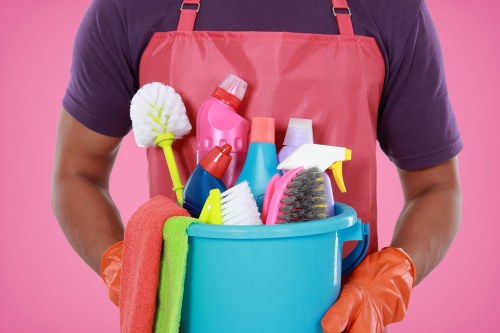 Carpet cleaning team preparing with safety equipment and insured service