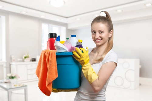 Safety-focused carpet cleaning setup with warning signs and tidy workspace